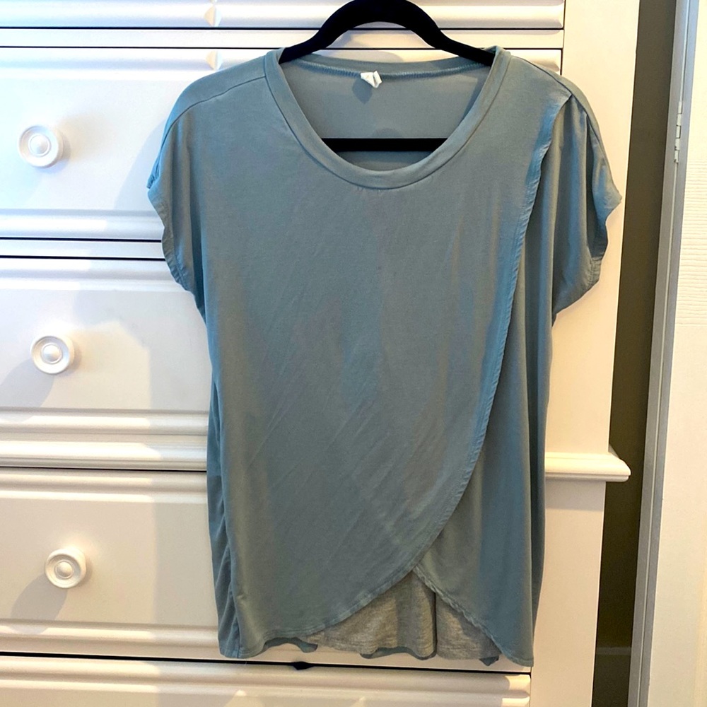 Pink blush layered wrap front nursing top.